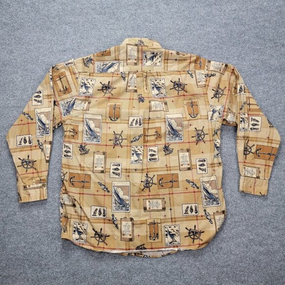 Nautica‎ Shirt Mens Large/XL Brown Button Down Marlava Yacht Boat Nautical - Picture 8 of 9